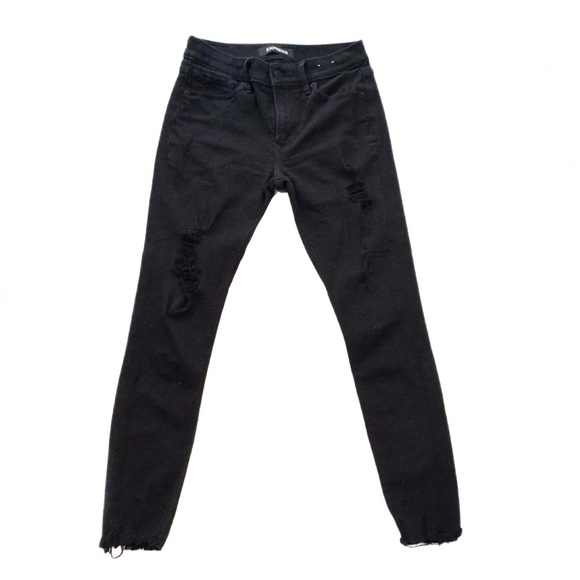Express black distressed raw hem skinny jean ❤️ - Picture 3 of 5